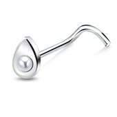 Pear Pearl Silver Curved Nose Stud NSKB-202p 